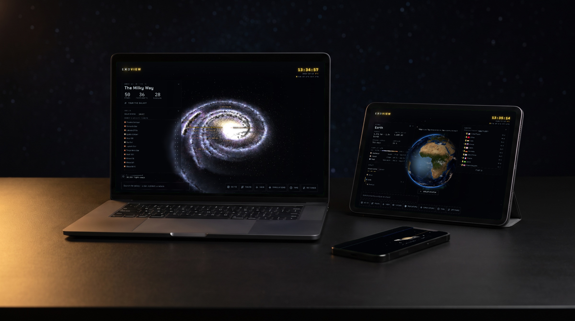 Exo-View on a laptop, a tablet and a phone