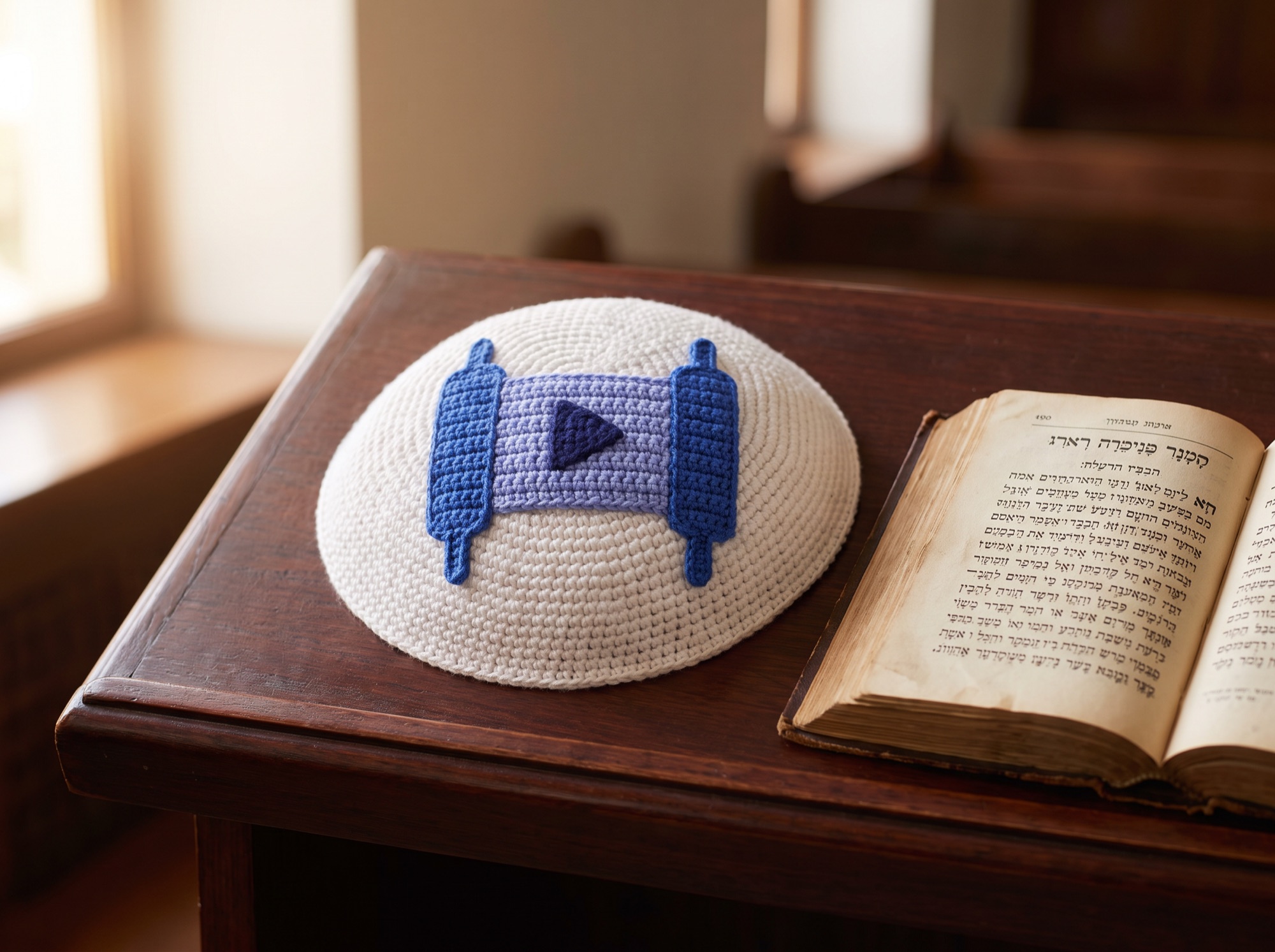 Midrash.live - Crocheted kippah with the scroll
