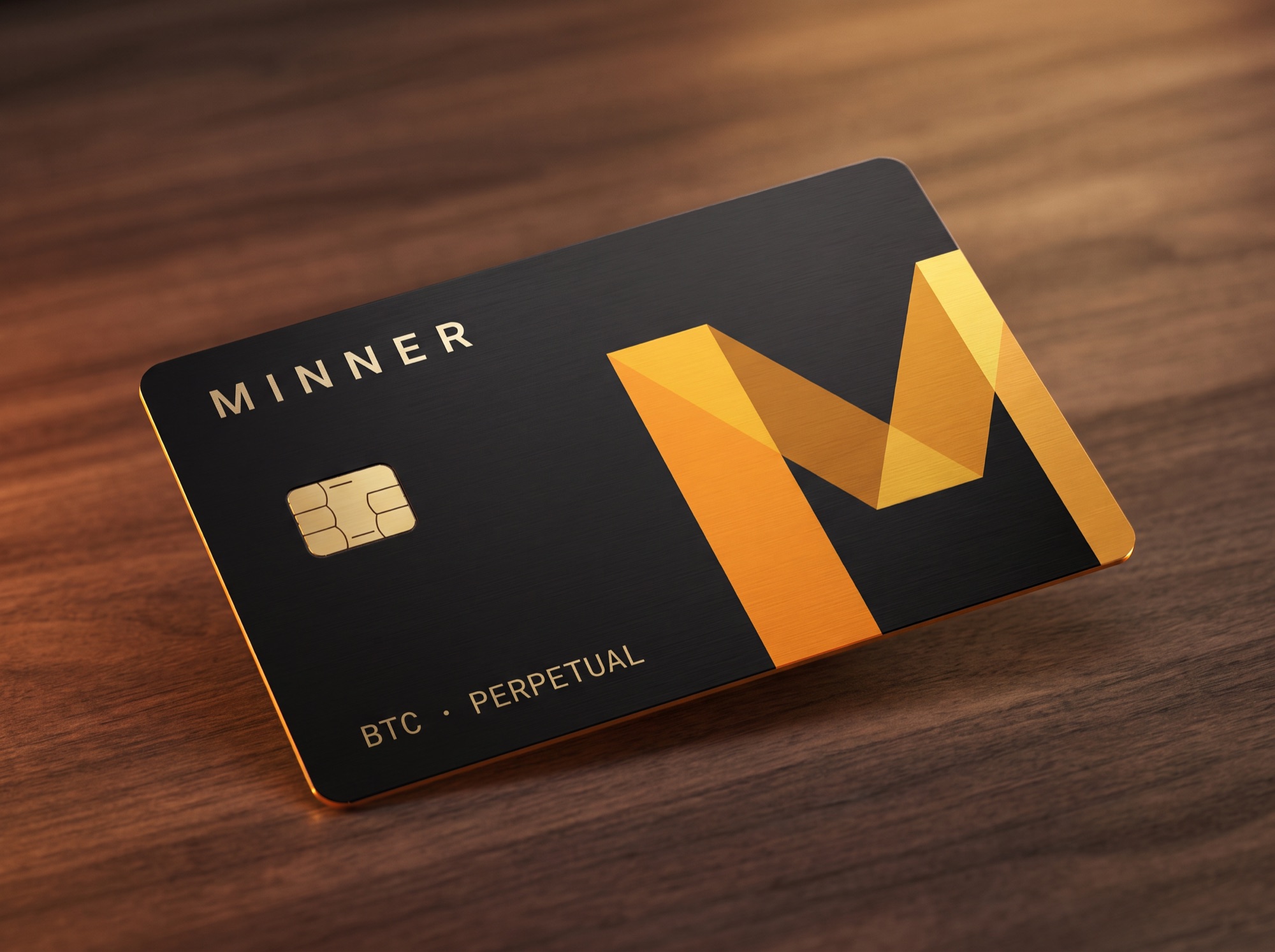 Minner - A black metal card, the logo in gold