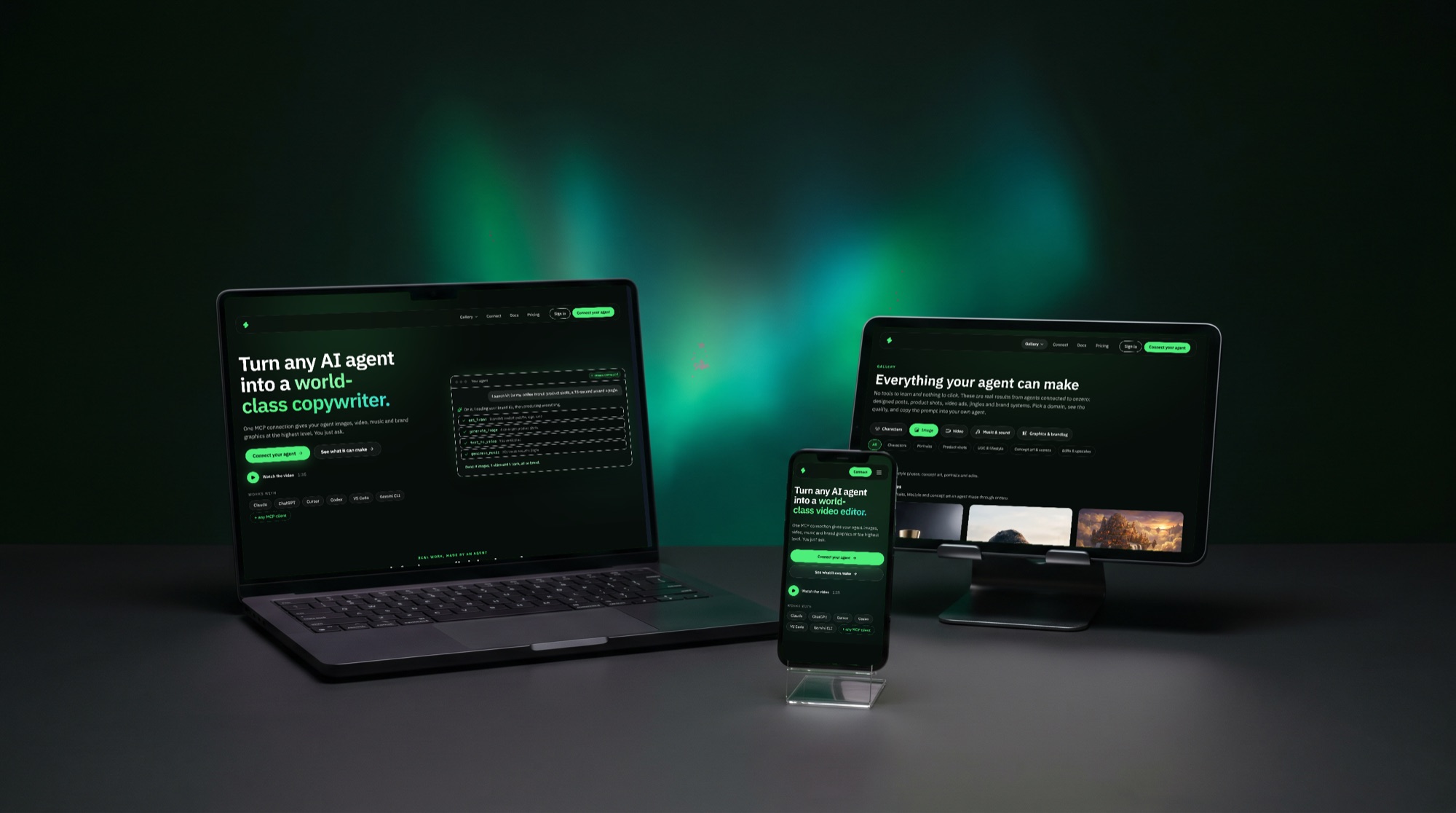 OnZero - The product on a laptop, a tablet and a phone - real screens from the live product