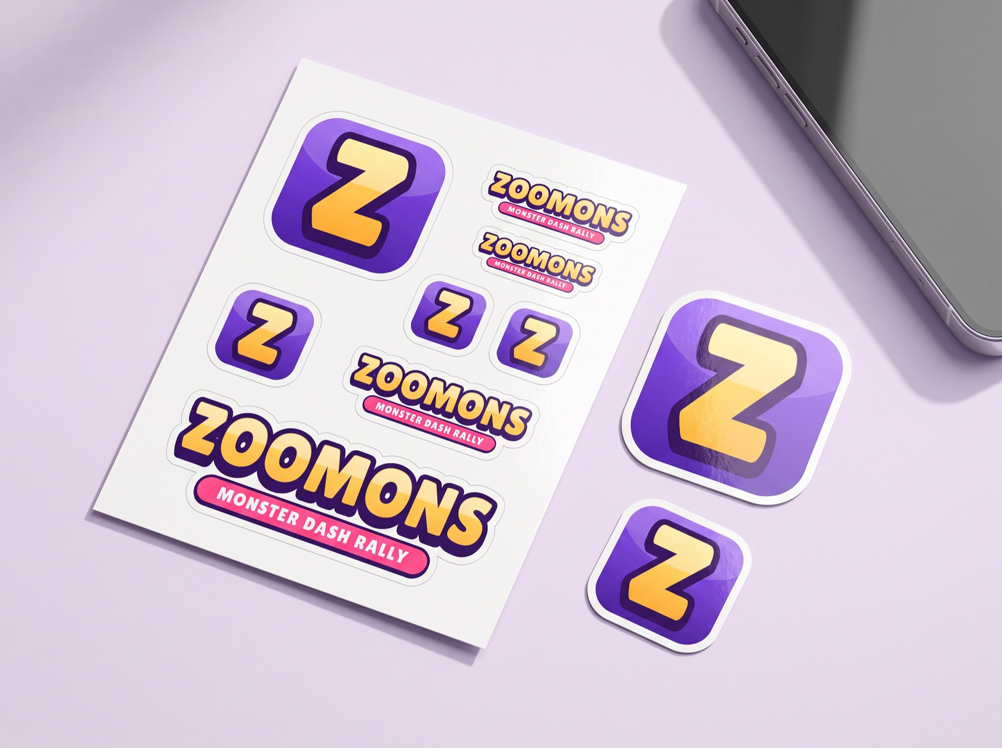Zoomons - Die-cut sticker sheet - the icon and the logo