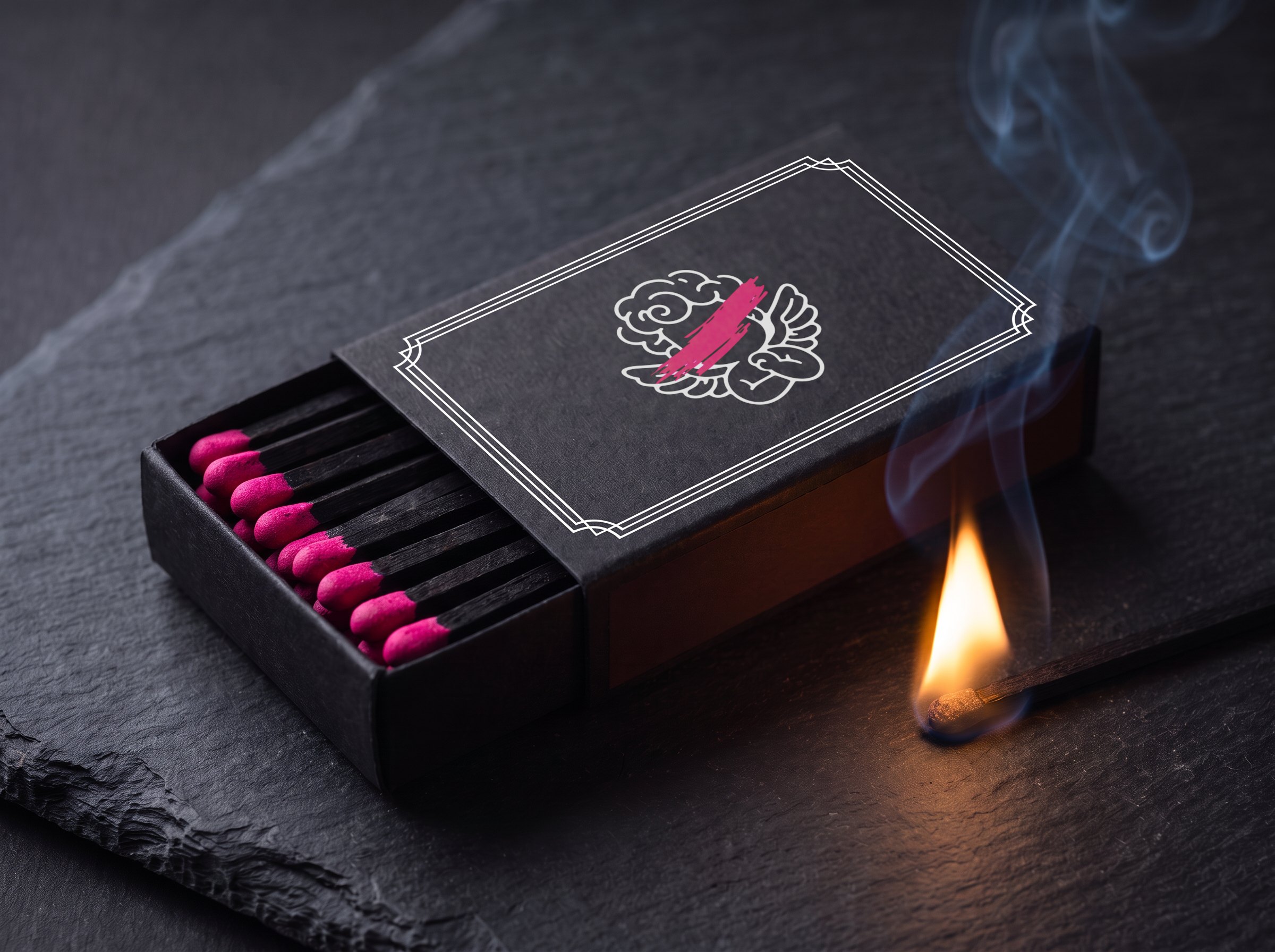 A matchbox with pink tips