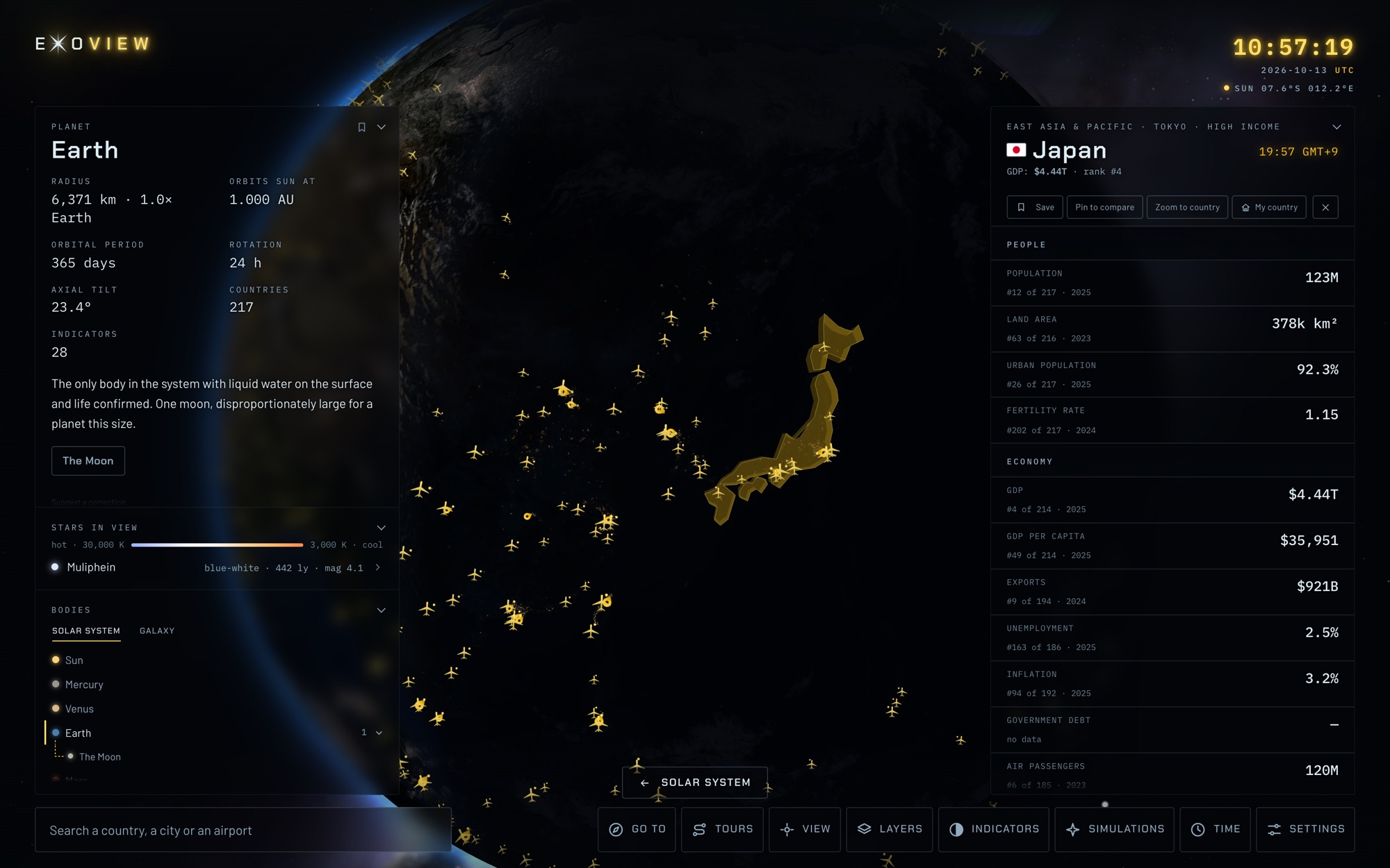 Exo-View - Japan with its cities, airports and country card