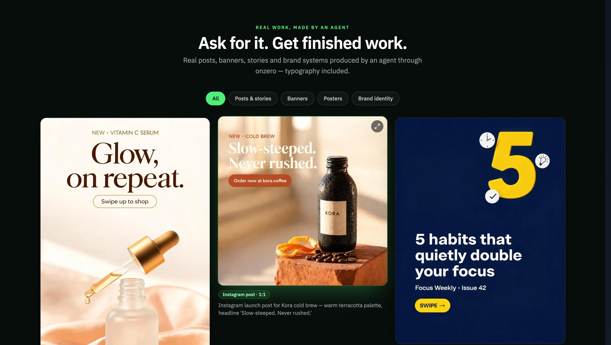OnZero - real posts, banners and posters made by an agent